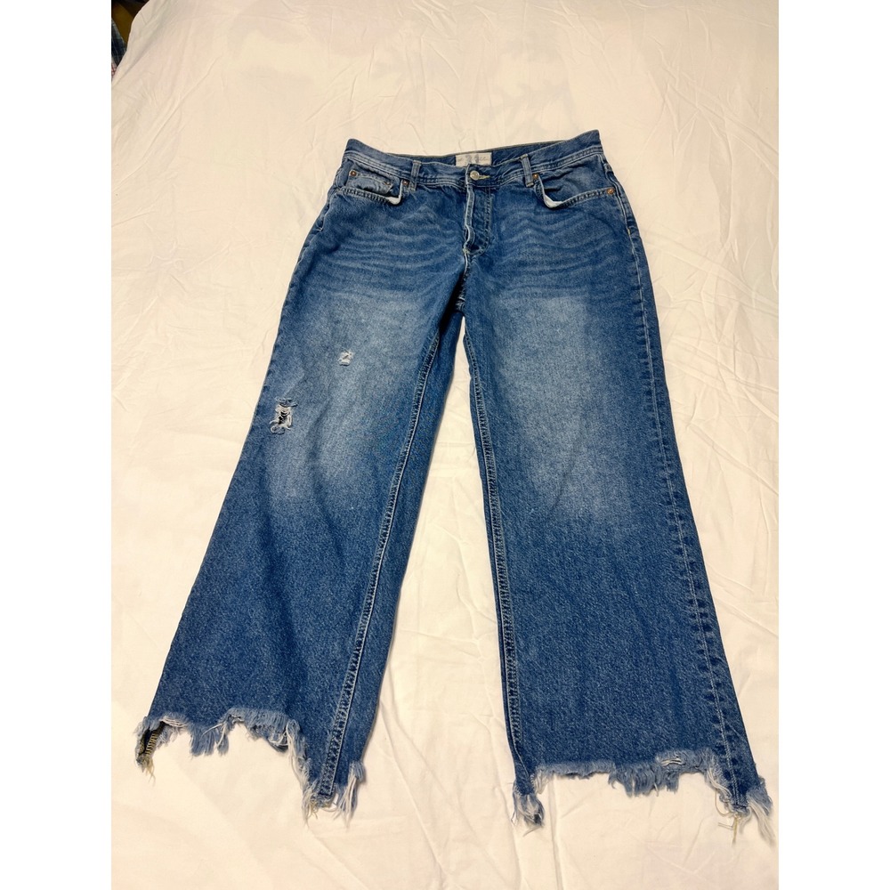 We The Free Free People Wide Leg Distressed Jeans Medium Wash Size 31 OB1463178